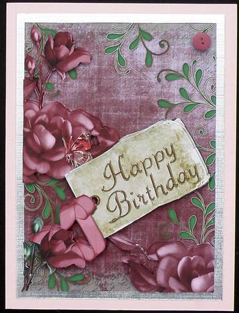 Just Plum Roses Birthday Tag Step by Step Decoupage by Suzi Cooper