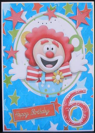 6th Birthday Clown on Star Backing Paper by Suzi Cooper