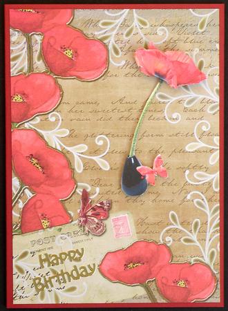 Vintage Tea Red Poppy Postcard A4 Backing Paper by Suzi Cooper