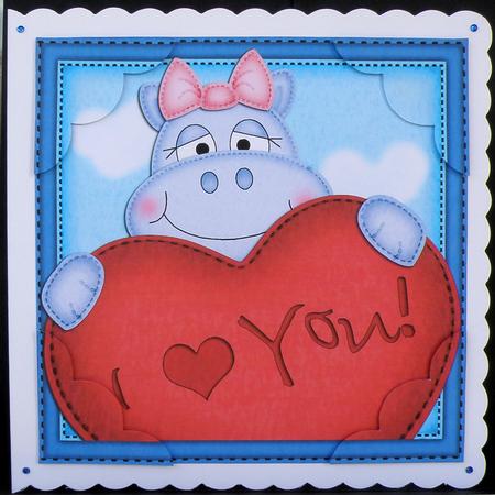 8 x 8 Hilda Hippo's Heart Scalloped Corner Topper by Suzi Cooper