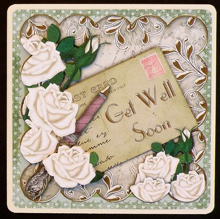 Cream Roses Get Well Soon Scallop Postcard Step by Step by Suzi Cooper