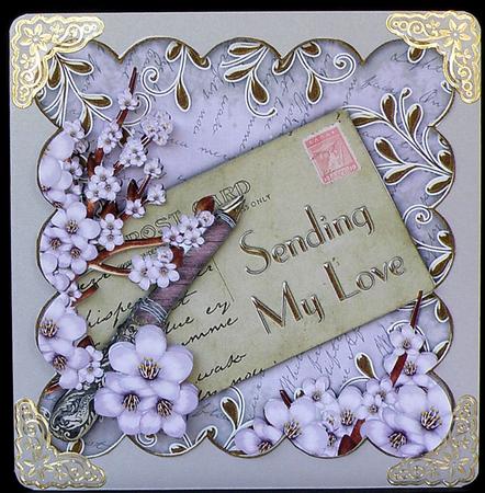 Lilac Cherry Blossom Sending My Love Postcard Step by Step by Suzi Cooper