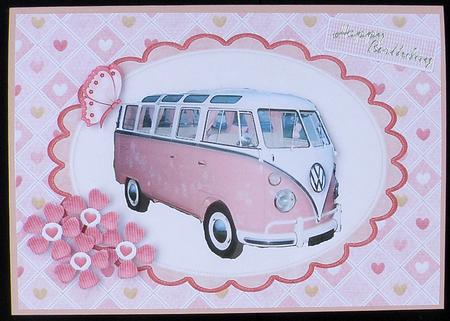 Cute Pink Car on Pink Floral Backing Paper by Suzi Cooper
