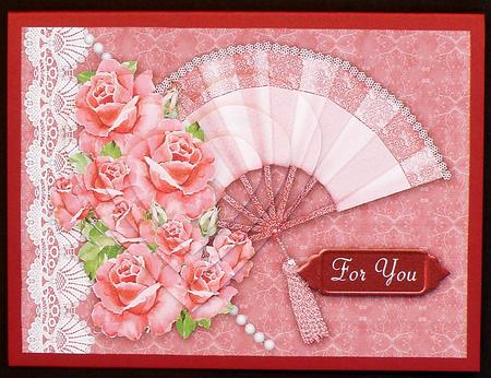Pink Roses and Fan by Suzi Cooper
