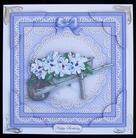 Flower Filled Wheelbarrow 3D Decoupage Sheet by Suzi Cooper