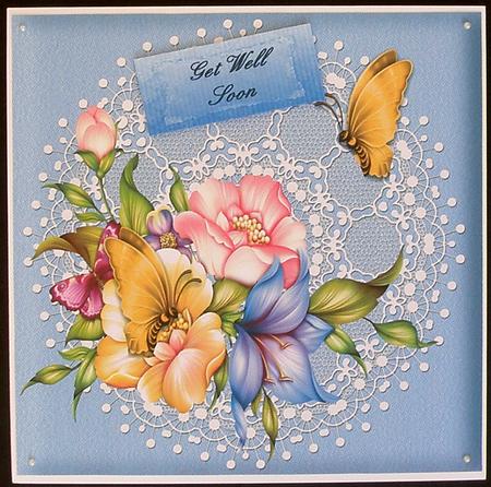 Rainbow Flowers, Butteflies and Lace 8x8 Topper by Suzi Cooper