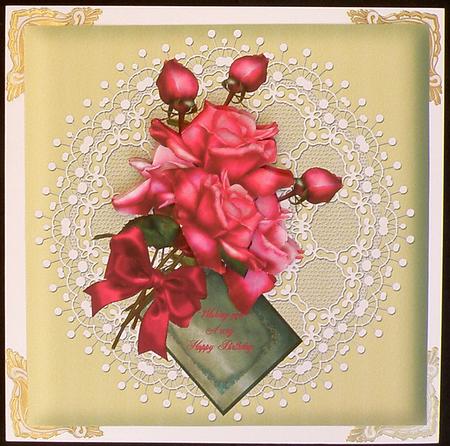 Birthday Roses on Lace 7.5x7.5 by Suzi Cooper
