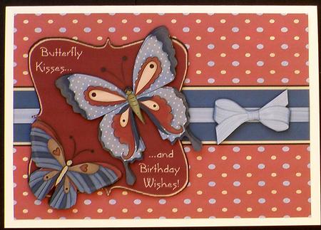 Butterfly Kisses Decoupage Card Front - Red & Blue by Suzi Cooper