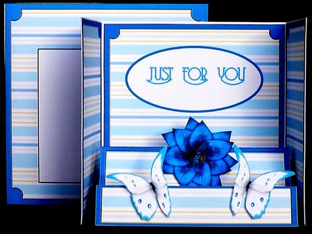 Gatefold Step Card - Blue and White Butterflies by Suzi Cooper