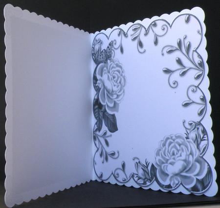 Dark Blue Roses Scallop 8in Decoupage Card Insert Panel by Suzi Cooper