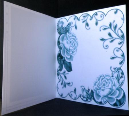 Dark Teal Roses Scallop 8in Decoupage Card Insert Panel by Suzi Cooper