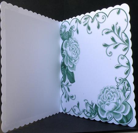 Green Roses Scallop 8in Decoupage Card Insert Panel by Suzi Cooper