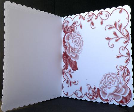 Pink Roses Scallop 8in Decoupage Card Insert Panel by Suzi Cooper