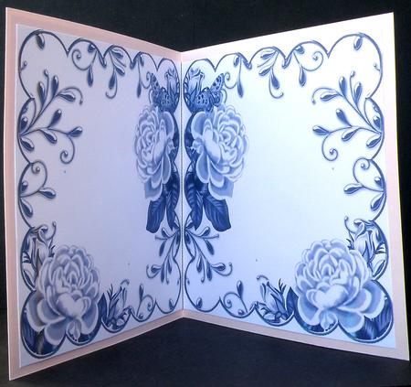 Dark Blue Roses Scallop 8in Decoupage Folded Card Insert by Suzi Cooper