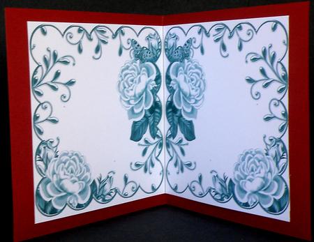 Dark Teal Roses Scallop 8in Decoupage Folded Card Insert by Suzi Cooper