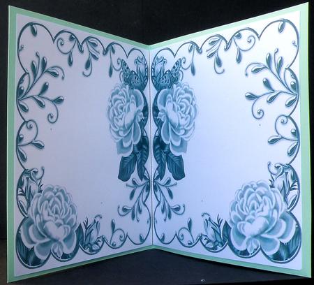 Green Roses Scallop 8in Decoupage Folded Card Insert by Suzi Cooper
