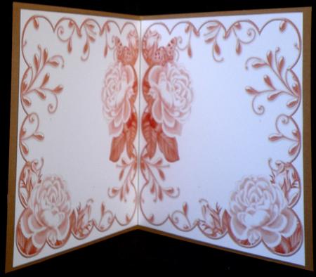 Peach Roses Scallop 8in Decoupage Folded Card Insert by Suzi Cooper