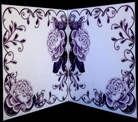 Purple Roses Scallop 8in Decoupage Folded Card Insert by Suzi Cooper