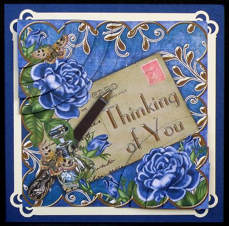 Blue Roses Thinking of You Postcard 6in Duo Corner Stacker by Suzi Cooper