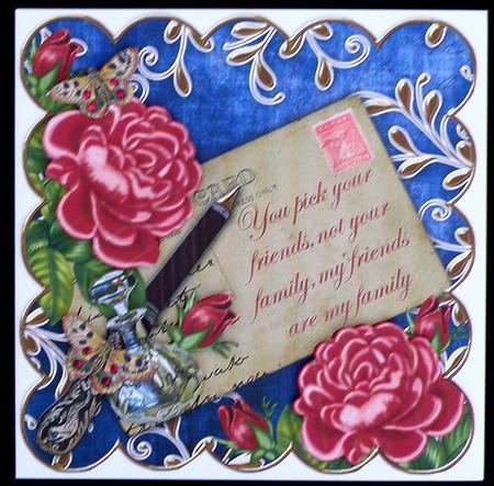 Pink Rose Dblue Friends Are Family 8in Decoupage Topper by Suzi Cooper