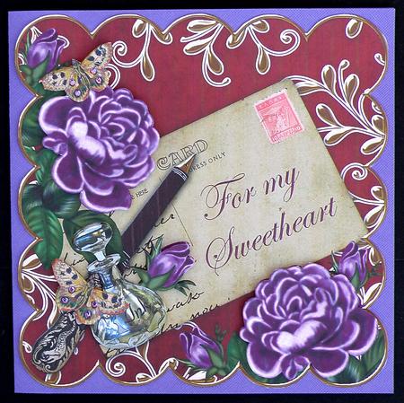 Purple Roses Claret for My Sweetheart 8in Decoupage Topper by Suzi Cooper
