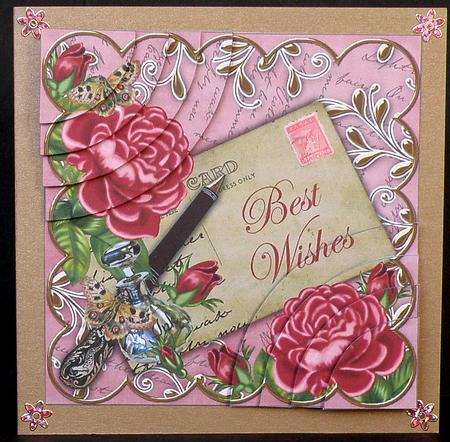 Deep Pink Roses Pink Best Wishes 6in Duo Corner Stacker by Suzi Cooper
