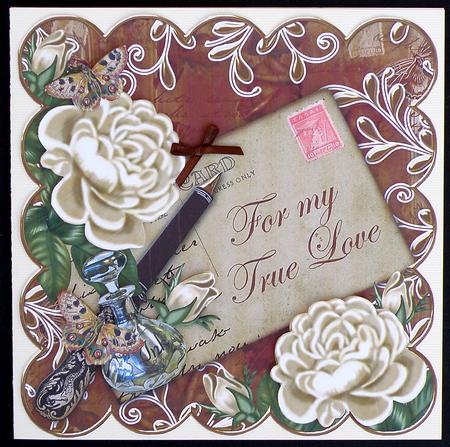 Cream Roses Tea for My True Love 8in Decoupage Topper by Suzi Cooper