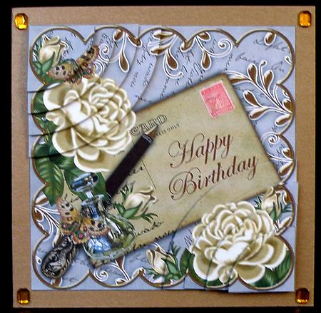 Cream Roses Silver Happy Birthday 6in Duo Corner Stacker by Suzi Cooper