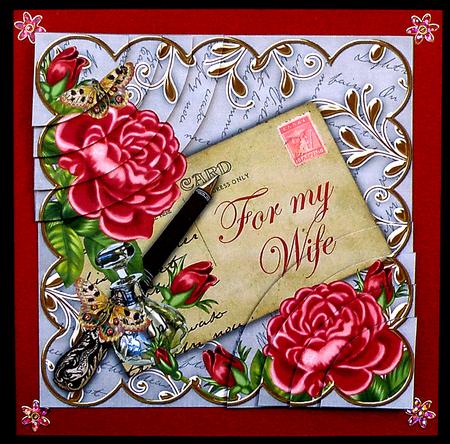 Deep Pink Rose Silver My Wife 6in Duo Corner Stacker by Suzi Cooper