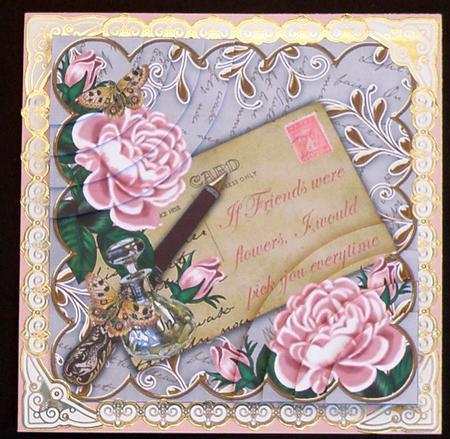 Pink Roses Silver If Friends Were -  6in Duo Corner Stacker by Suzi Cooper
