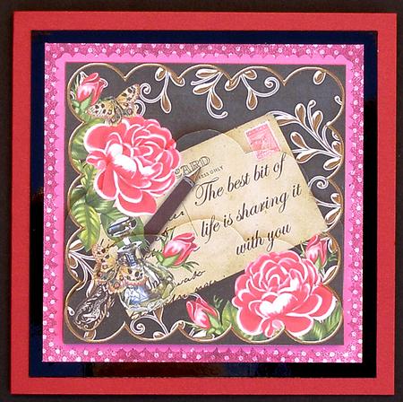 Red Roses Black Best Bit of Life Postcard 5in Bottom Stacker by Suzi Cooper