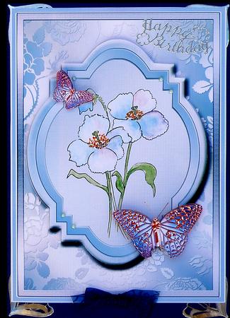 Blue Poppy and Butterflies Watercolour Decoupage by Suzi Cooper