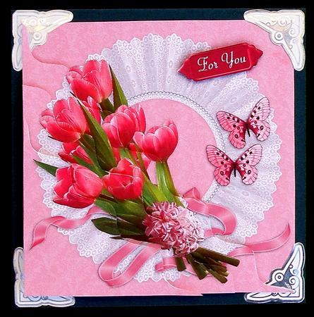 Pink Tulips and Lace Scallop Corner by Suzi Cooper