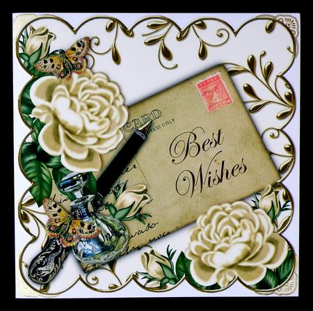 Cream Rose Best Wishes White Ink Saver 8in Decoupage Topper by Suzi Cooper