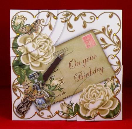 Cream Roses Birthday Ink Saver 6in Duo Corner Stacker by Suzi Cooper