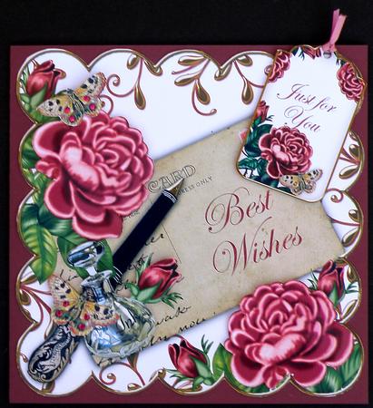 Deep Pink Roses Just for You Sentiment Ink Saver Tag Sheet by Suzi Cooper