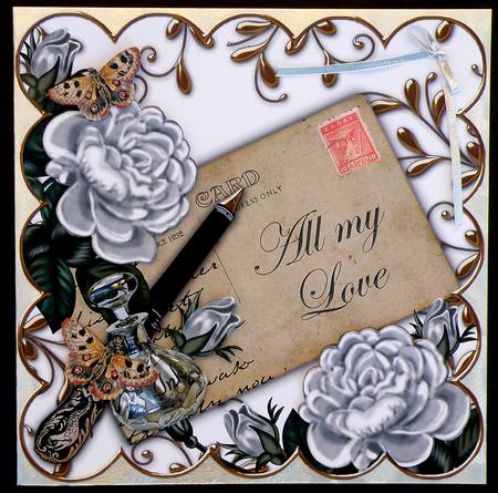 Silver Roses All My Love Ink Saver 8in Decoupage Topper by Suzi Cooper