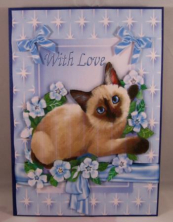 Siamese Cat with Flowers and Bows in Star Frame by Suzi Cooper