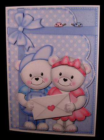 A5 Teddy Tess N Ed's Letter Quick Card N 3D Decoupage by Suzi Cooper