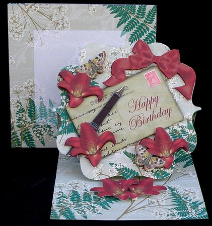 Deep Red Lily g Happy Birthday Easel Card Envelope Kit by Suzi Cooper