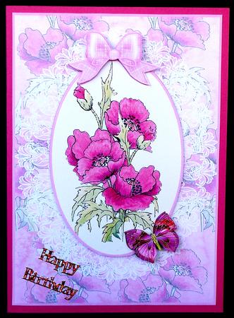 Watercolour Cameo with Lace Pink Poppies Decoupage Sheet by Suzi Cooper