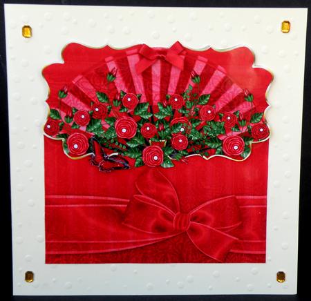 Rose and Fan Greeting Card in Red by Suzi Cooper