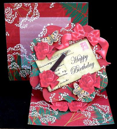 Red Roses Happy Birthday Easel Card and Envelope Kit by Suzi Cooper
