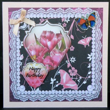 Flowers & Butterflies in Black & Pink - with Love Thank You by Suzi Cooper