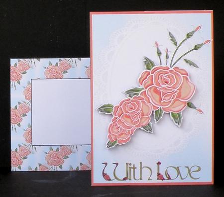 Internal Window Card - Peach Roses on Lace by Suzi Cooper