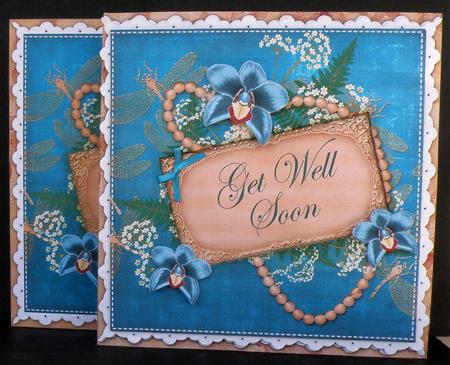 Teal Orchids Orange Get Well Soon 8in 3D Card Frame Kit by Suzi Cooper