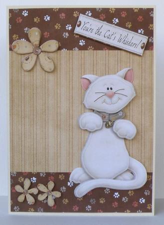 Cute White Cat with Beige Flower by Suzi Cooper