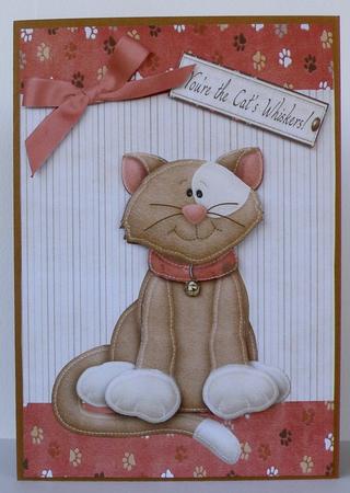 Cute Brown & White Cat with Red Bow by Suzi Cooper