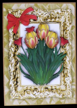Pretty Tulips in a Gold Ornate Frame with Big Bow by Suzi Cooper