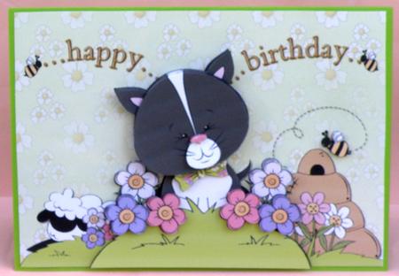 Flower Kitten Card Front and Decoupage by Suzi Cooper